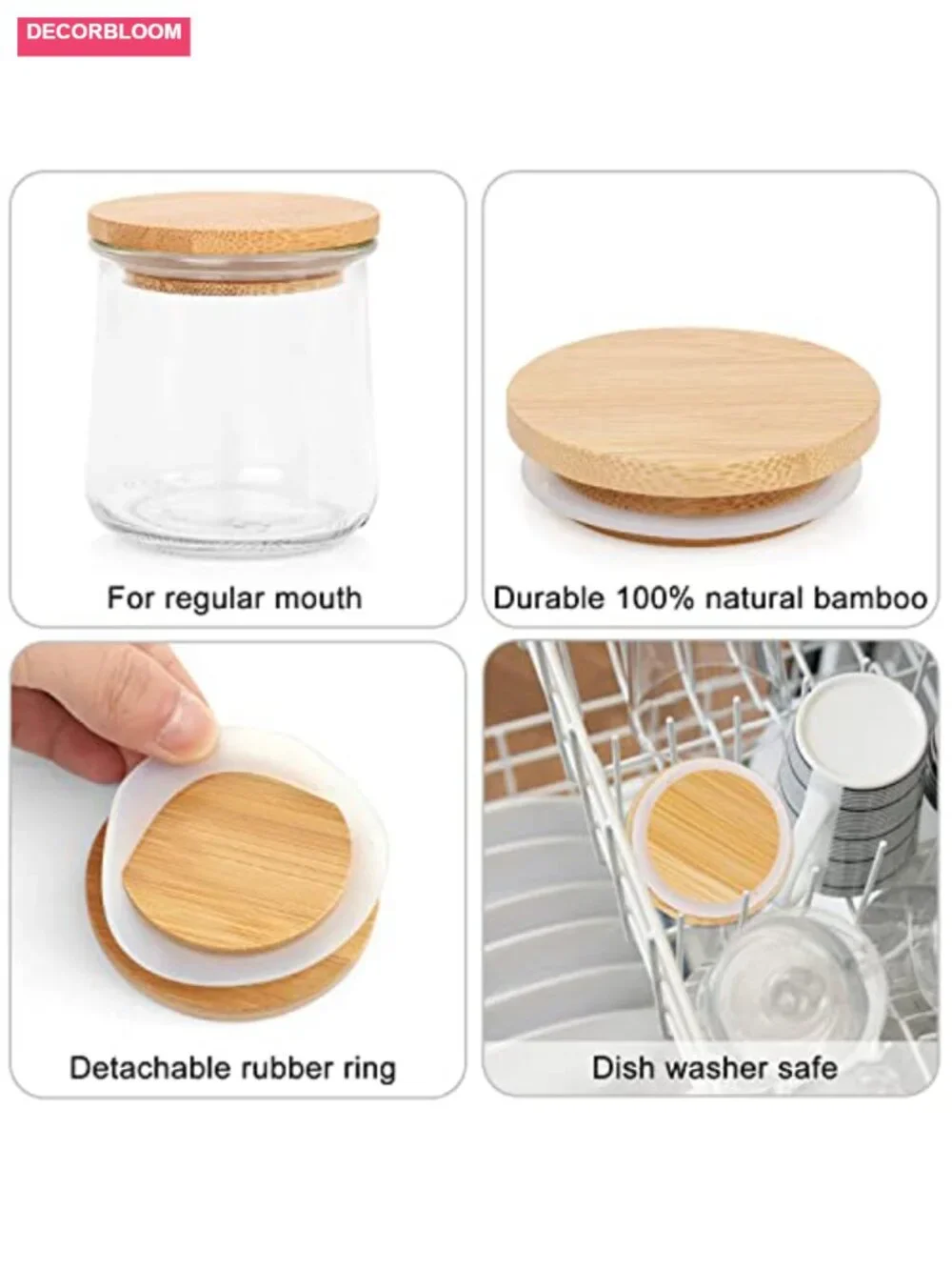 8 Pack Oui Yogurt Jar Bamboo Lids with Silicone Sealing Rings Airtight Storage